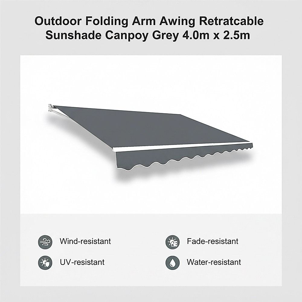 Outdoor Folding Arm Awning Retractable Sunshade Canopy Grey 4.0m x 2.5m V63-842741