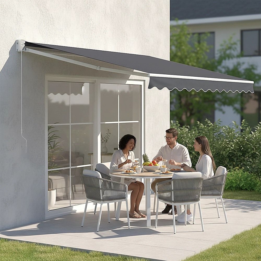 Outdoor Folding Arm Awning Retractable Sunshade Canopy Grey 4.0m x 2.5m V63-842741