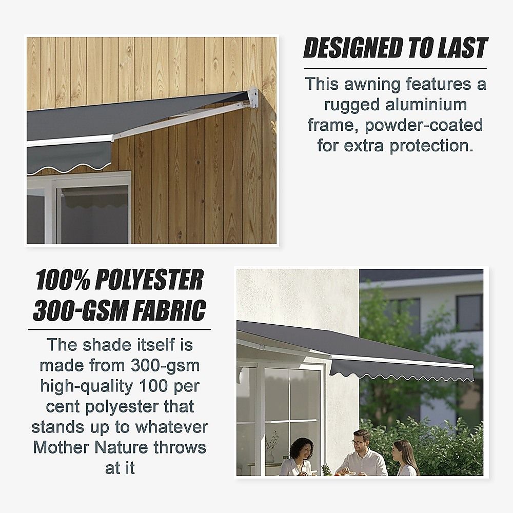 Outdoor Folding Arm Awning Retractable Sunshade Canopy Grey 4.0m x 2.5m V63-842741