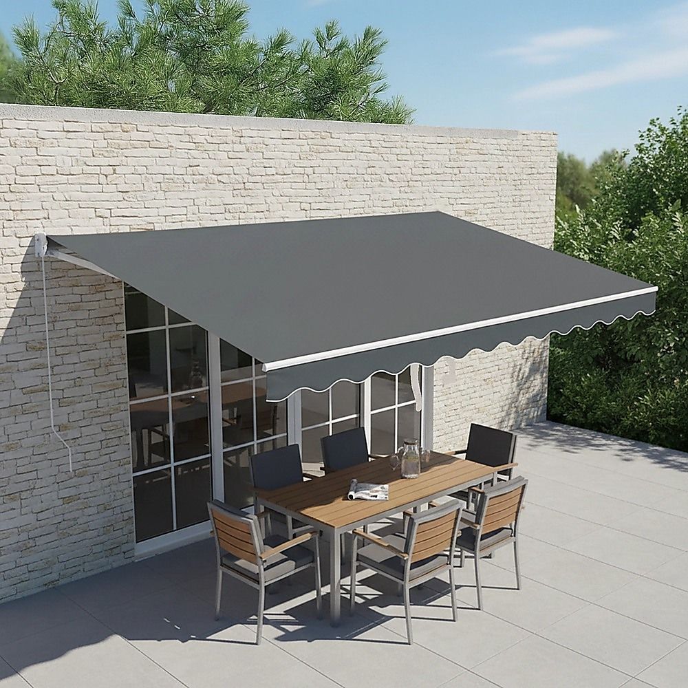 Outdoor Folding Arm Awning Retractable Sunshade Canopy Grey 5.0m x 2.5m V63-842771