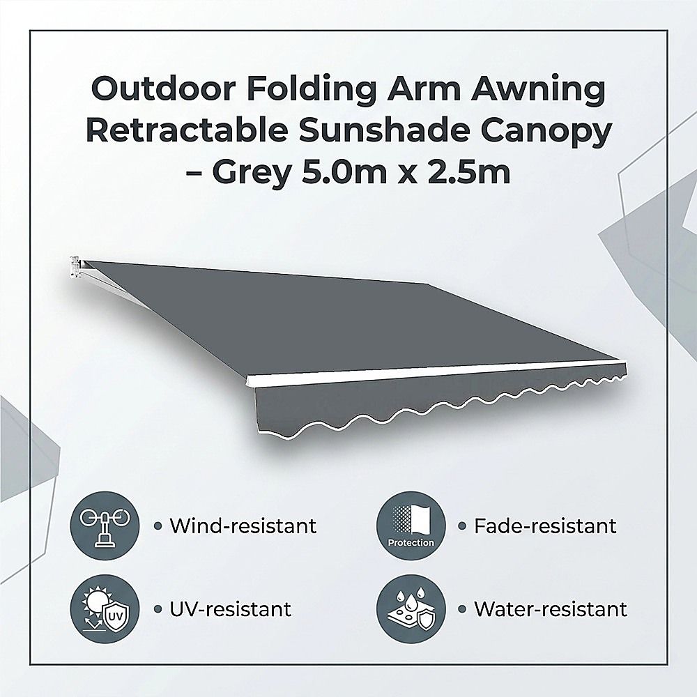 Outdoor Folding Arm Awning Retractable Sunshade Canopy Grey 5.0m x 2.5m V63-842771