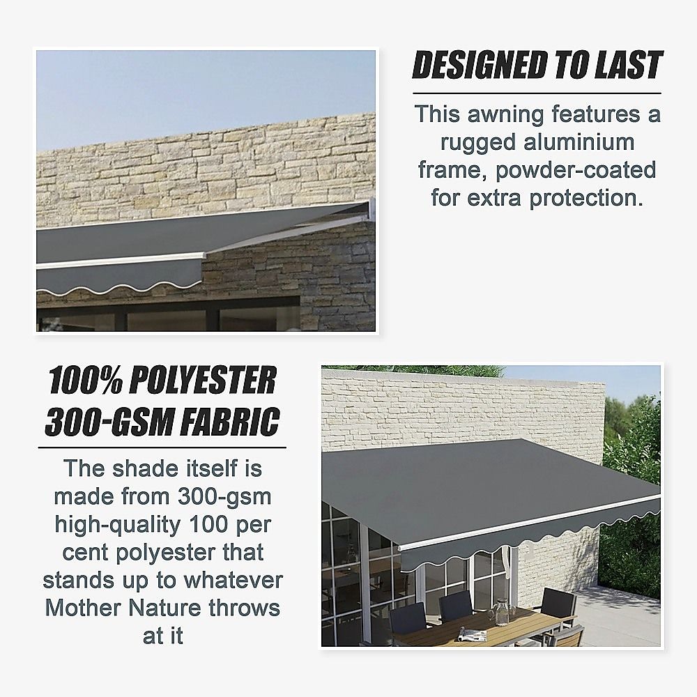 Outdoor Folding Arm Awning Retractable Sunshade Canopy Grey 5.0m x 2.5m V63-842771