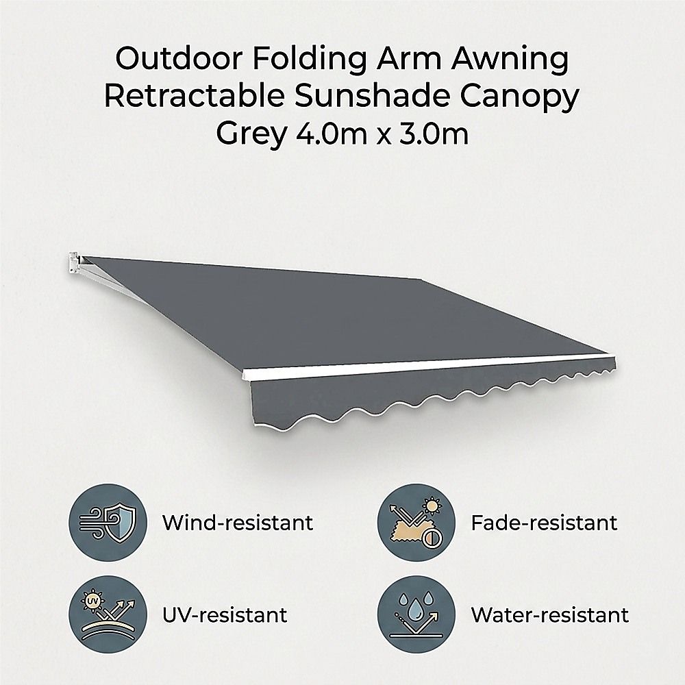 Outdoor Folding Arm Awning Retractable Sunshade Canopy Grey 4.0m x 3.0m V63-842791