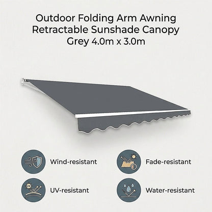 Outdoor Folding Arm Awning Retractable Sunshade Canopy Grey 4.0m x 3.0m V63-842791