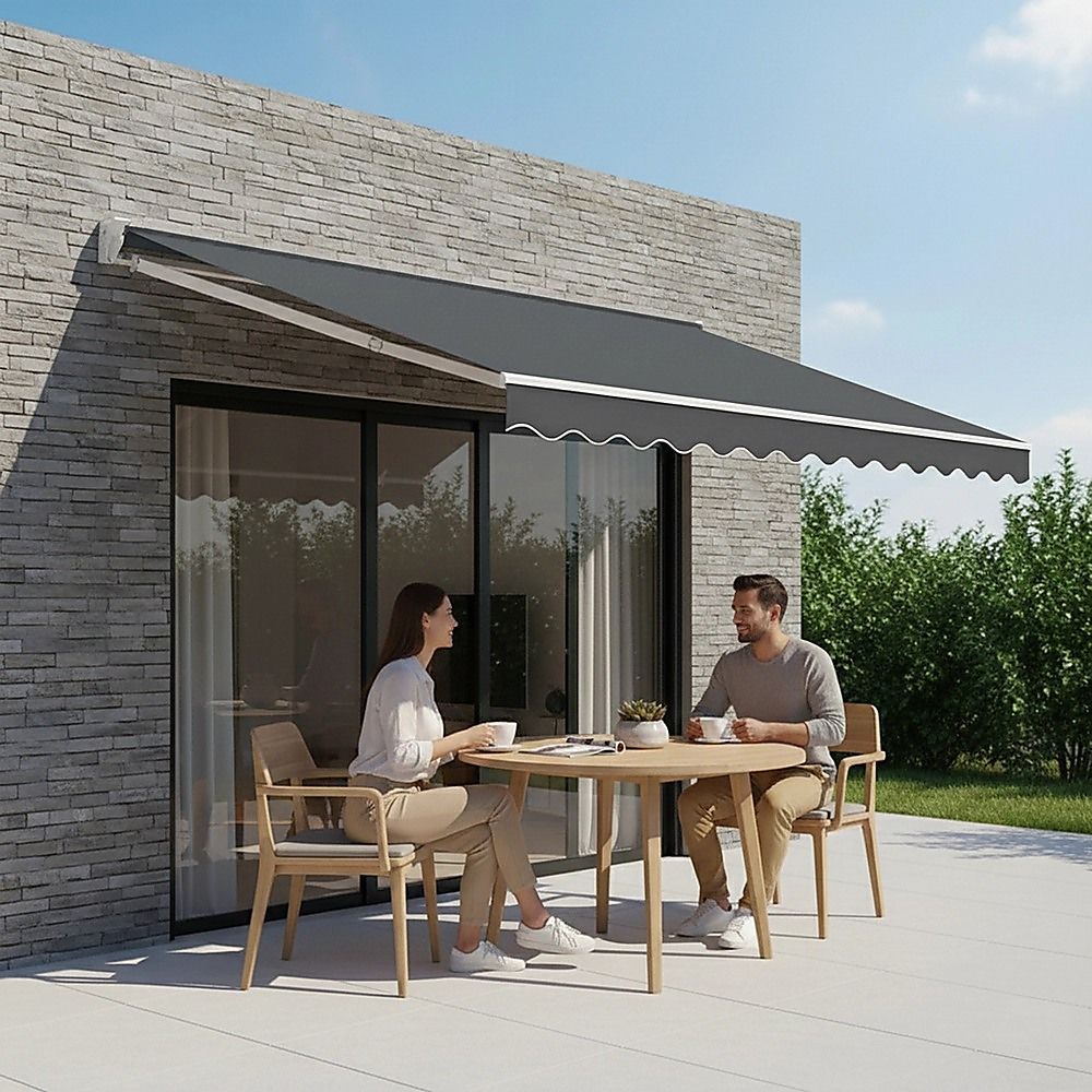 Outdoor Folding Arm Awning Retractable Sunshade Canopy Grey 4.0m x 3.0m V63-842791