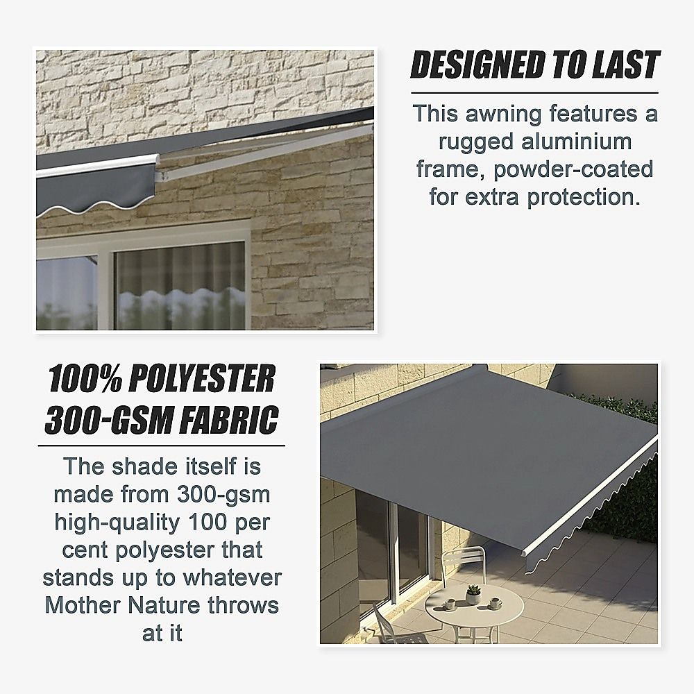 Outdoor Folding Arm Awning Retractable Sunshade Canopy Grey 4.0m x 3.0m V63-842791