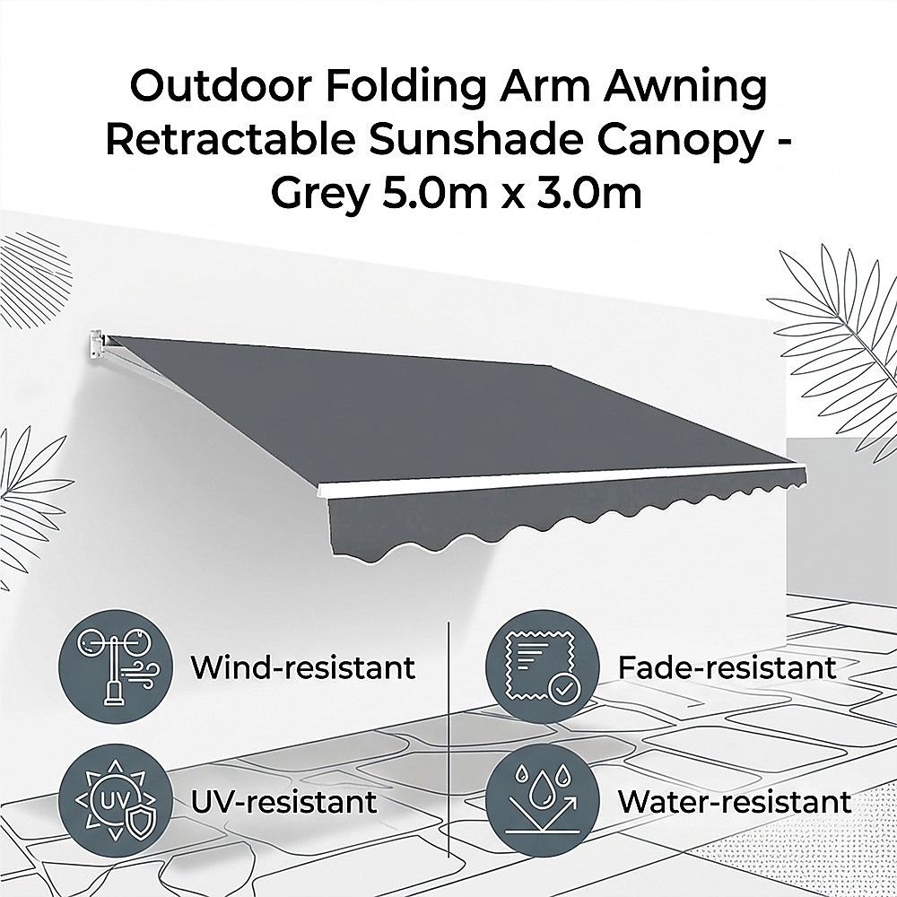 Outdoor Folding Arm Awning Retractable Sunshade Canopy Grey 5.0m x 3.0m V63-842811