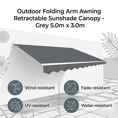 Outdoor Folding Arm Awning Retractable Sunshade Canopy Grey 5.0m x 3.0m V63-842811