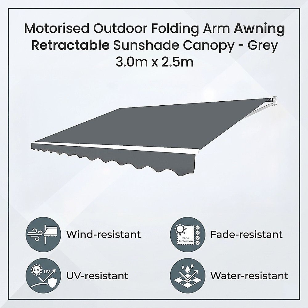 Motorised Outdoor Folding Arm Awning Retractable Sunshade Canopy Grey 3.0m x 2.5m V63-842831