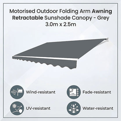Motorised Outdoor Folding Arm Awning Retractable Sunshade Canopy Grey 3.0m x 2.5m V63-842831