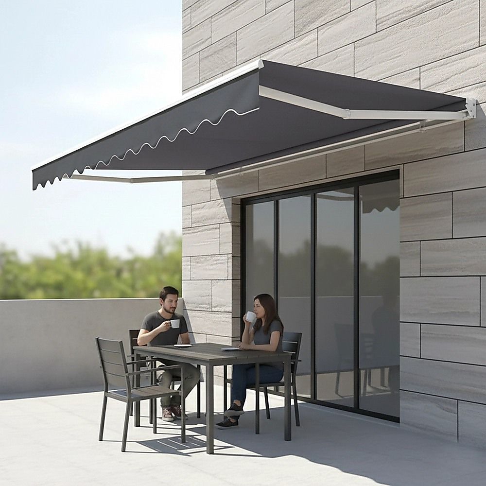 Motorised Outdoor Folding Arm Awning Retractable Sunshade Canopy Grey 3.0m x 2.5m V63-842831