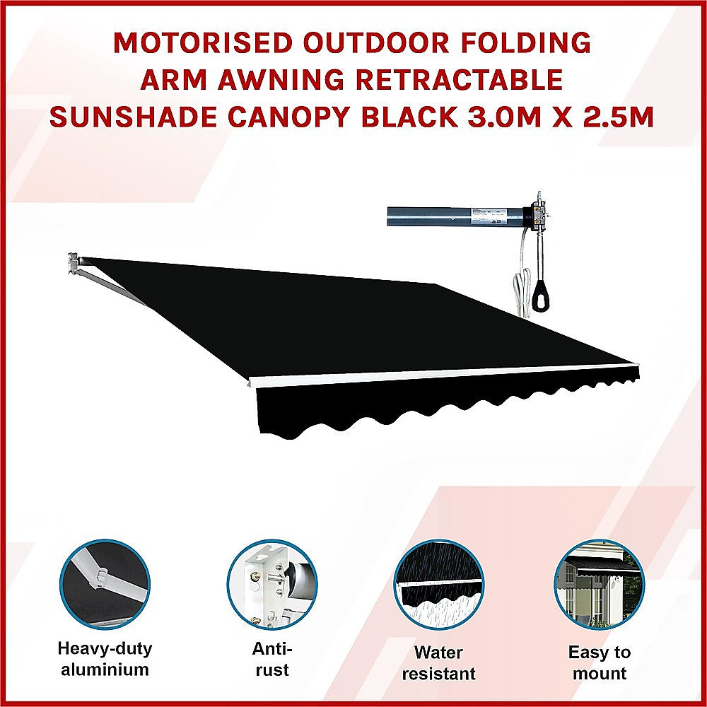 Motorised Outdoor Folding Arm Awning Retractable Sunshade Canopy Black 3.0m x 2.5m V63-842841