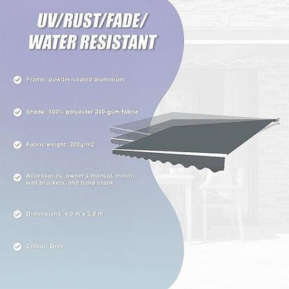 Motorised Outdoor Folding Arm Awning Retractable Sunshade Canopy Grey 4.0m x 2.5m V63-842851