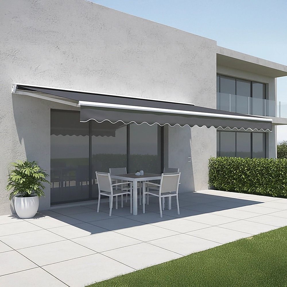 Motorised Outdoor Folding Arm Awning Retractable Sunshade Canopy Grey 4.0m x 3.0m V63-842871