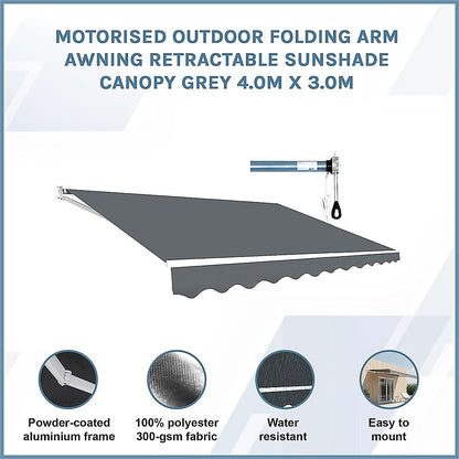 Motorised Outdoor Folding Arm Awning Retractable Sunshade Canopy Grey 4.0m x 3.0m V63-842871