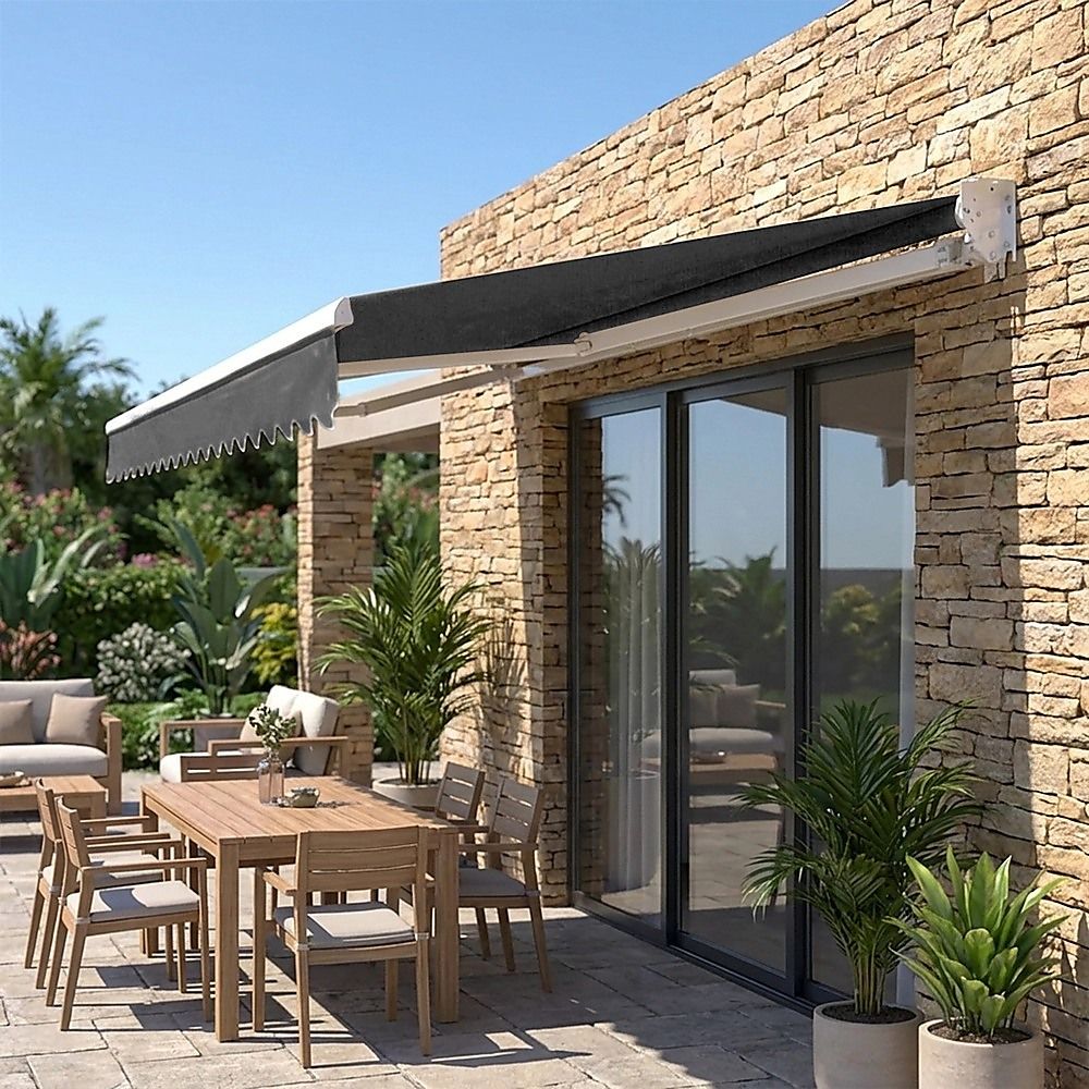 Motorised Outdoor Folding Arm Awning Retractable Sunshade Canopy Grey 5.0m x 2.5m V63-842891