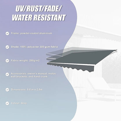 Motorised Outdoor Folding Arm Awning Retractable Sunshade Canopy Grey 5.0m x 2.5m V63-842891