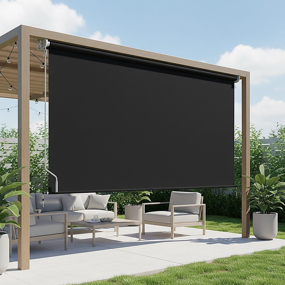 Retractable Straight Drop Roll Down Awning Garden Patio Screen 3.0X2.5M V63-842961
