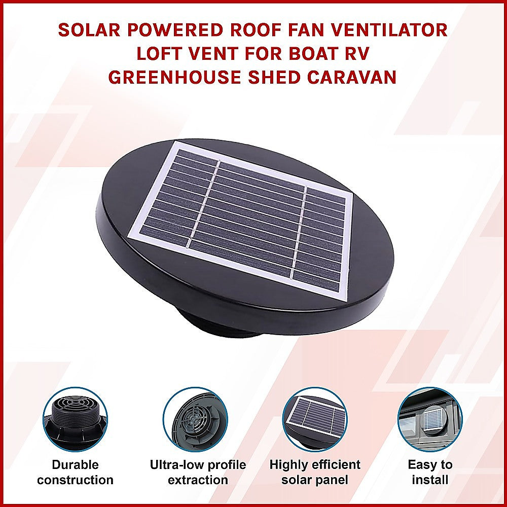 Solar Powered Roof Fan Ventilator Loft Vent for Boat RV Greenhouse Shed Caravan V63-843011
