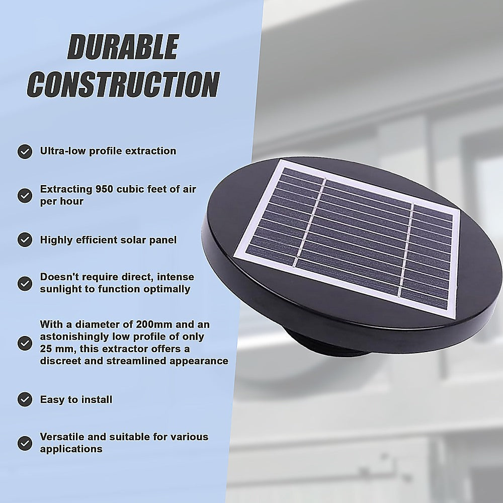 Solar Powered Roof Fan Ventilator Loft Vent for Boat RV Greenhouse Shed Caravan V63-843011