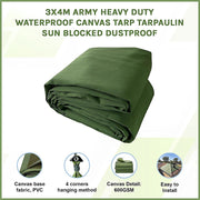 3x4M Army Heavy Duty Waterproof Canvas Tarp Tarpaulin Sun Blocked Dustproof V63-843021