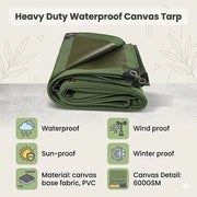 3x4M Army Heavy Duty Waterproof Canvas Tarp Tarpaulin Sun Blocked Dustproof V63-843021