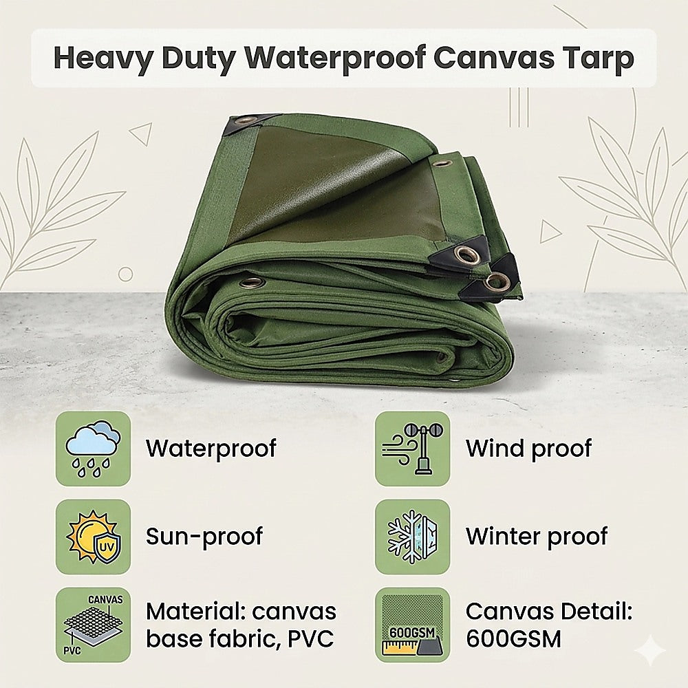 3x4M Army Heavy Duty Waterproof Canvas Tarp Tarpaulin Sun Blocked Dustproof V63-843021
