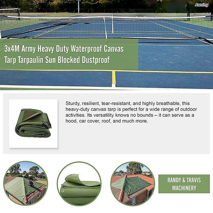 3x4M Army Heavy Duty Waterproof Canvas Tarp Tarpaulin Sun Blocked Dustproof V63-843021