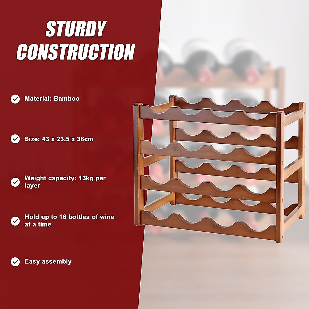 Bamboo Stackable Modular Freestanding Countertop Wine Shelf Rack V63-843051