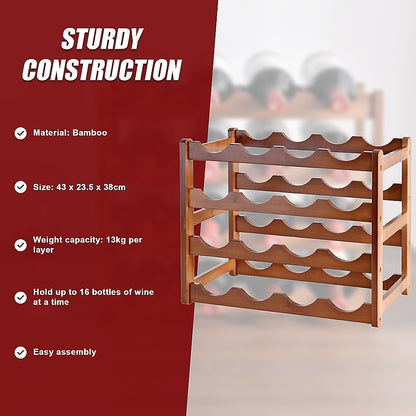Bamboo Stackable Modular Freestanding Countertop Wine Shelf Rack V63-843051