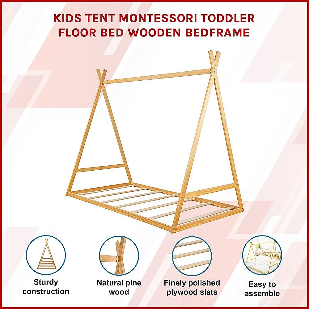 Kids Tent Montessori Toddler Floor Bed Wooden Bedframe V63-843061