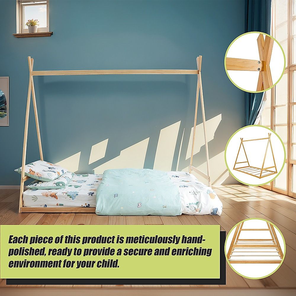 Kids Tent Montessori Toddler Floor Bed Wooden Bedframe V63-843061