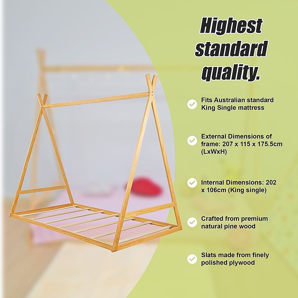 Kids Tent Montessori Toddler Floor Bed Wooden Bedframe V63-843061