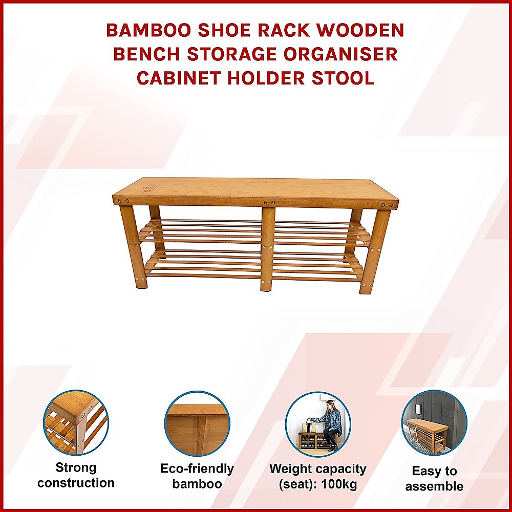 Bamboo Shoe Rack Wooden Bench Storage Organiser Cabinet Holder Stool V63-843071