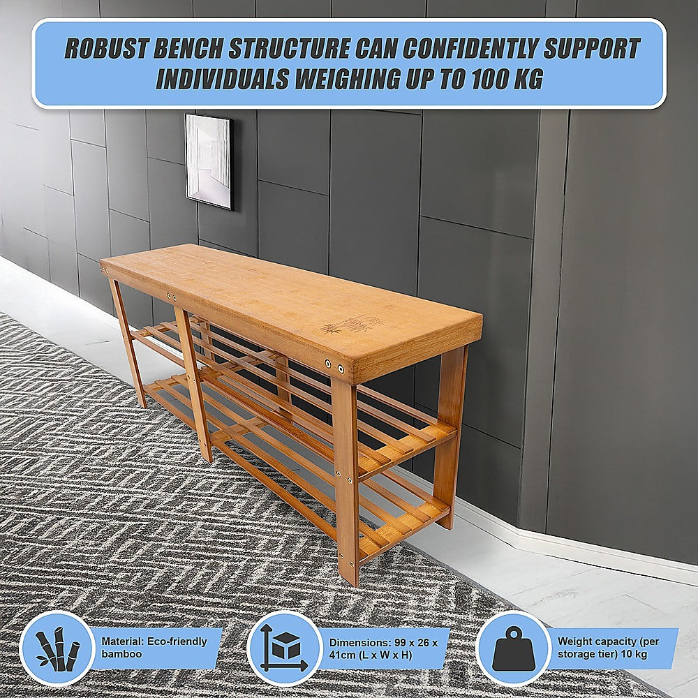 Bamboo Shoe Rack Wooden Bench Storage Organiser Cabinet Holder Stool V63-843071