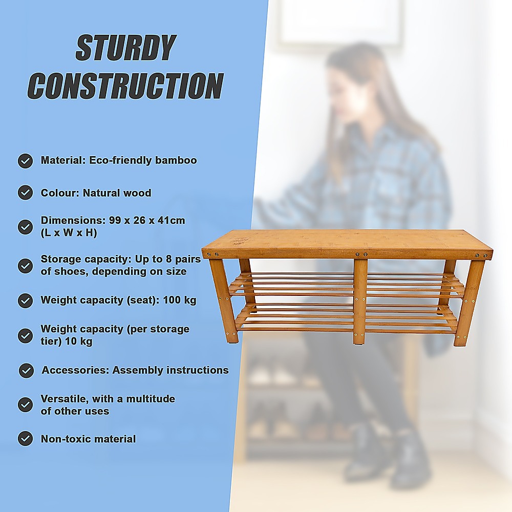 Bamboo Shoe Rack Wooden Bench Storage Organiser Cabinet Holder Stool V63-843071