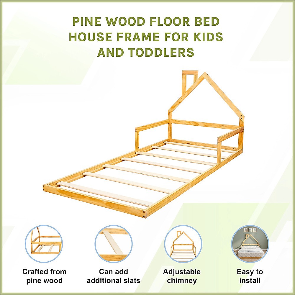 Pine Wood Floor Bed House Frame for Kids and Toddlers V63-843091