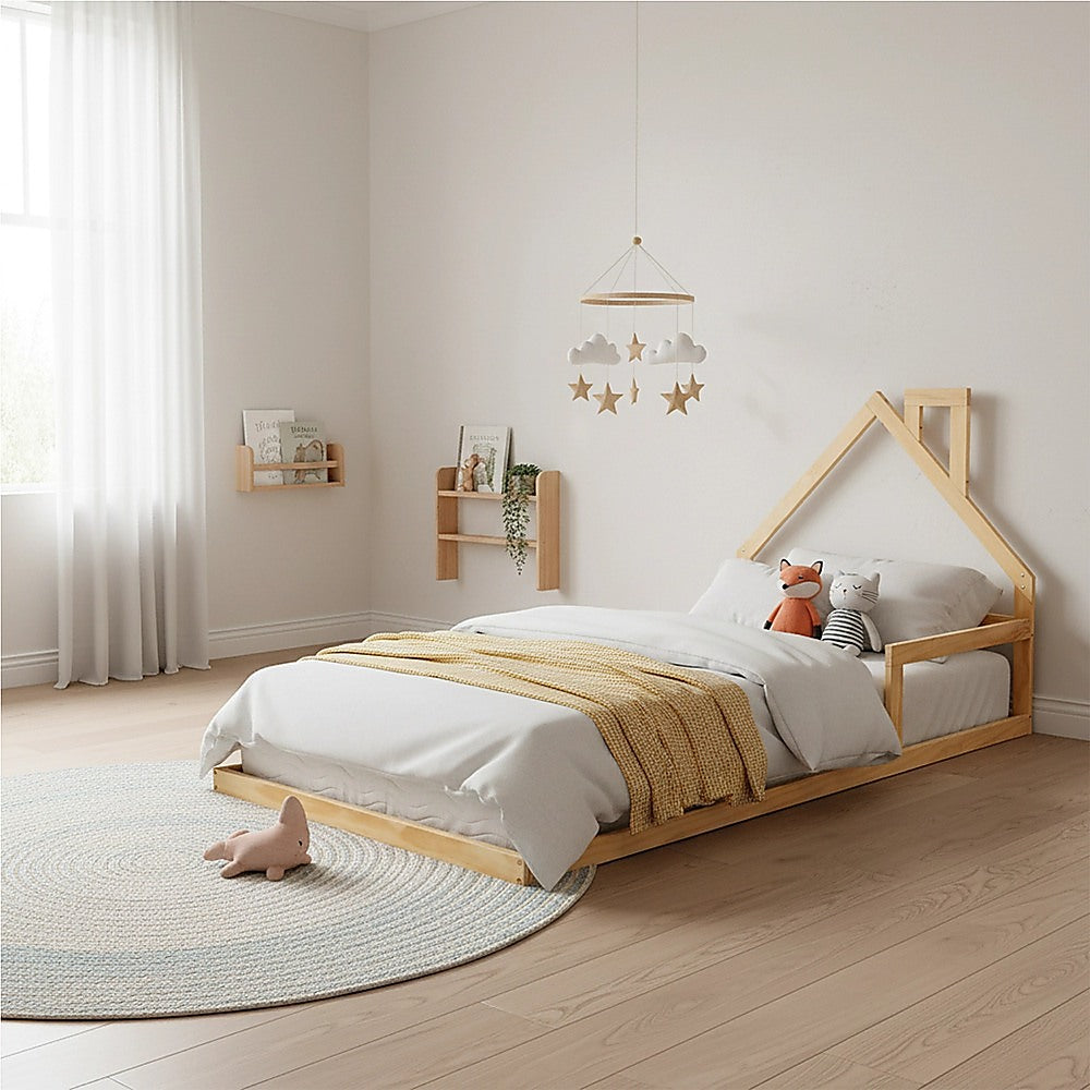 Pine Wood Floor Bed House Frame for Kids and Toddlers V63-843091