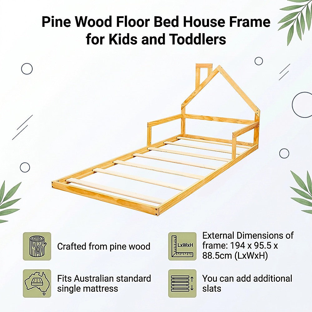 Pine Wood Floor Bed House Frame for Kids and Toddlers V63-843091