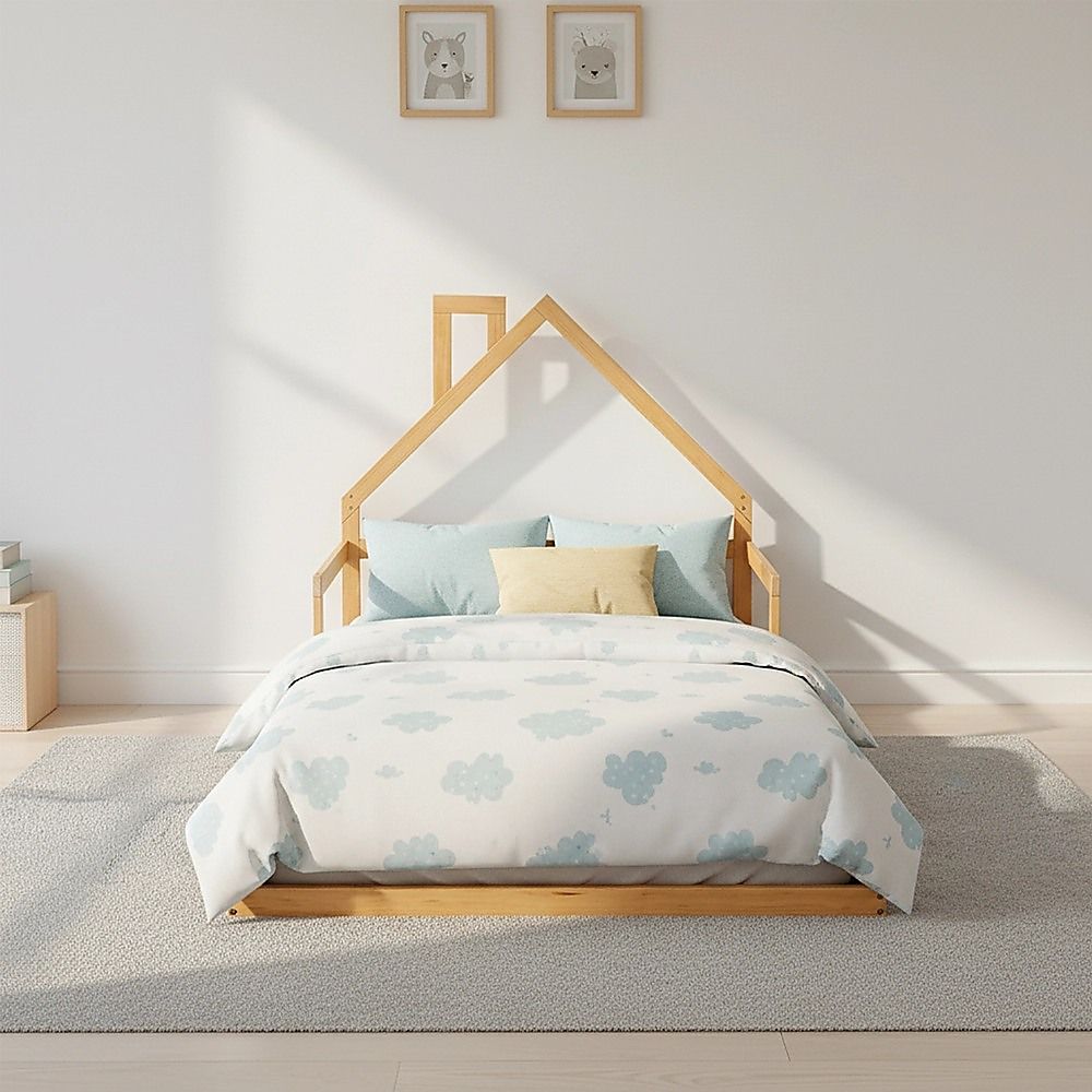 Pine Wood Floor Bed House Frame for Kids and Toddlers V63-843101
