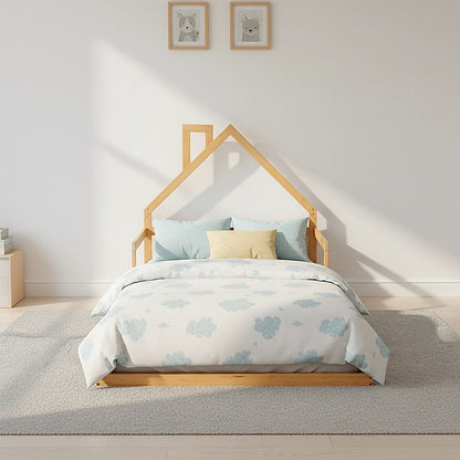 Pine Wood Floor Bed House Frame for Kids and Toddlers V63-843101