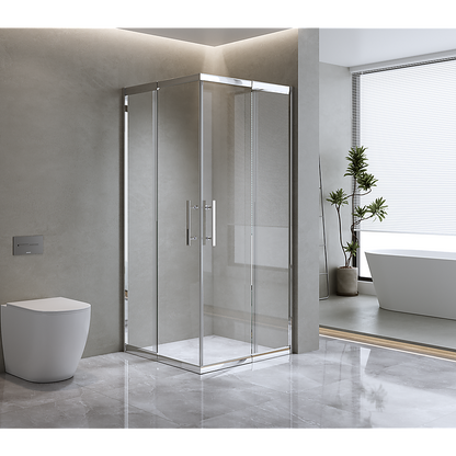 Adjustable 1100x900mm Double Sliding Door Glass Shower Screen in Chrome V63-843691