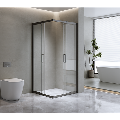 Adjustable 900x900mm Double Sliding Door Glass Shower Screen in Black V63-843771