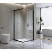 Adjustable 1000x1000mm Double Sliding Door Glass Shower Screen in Black V63-843821