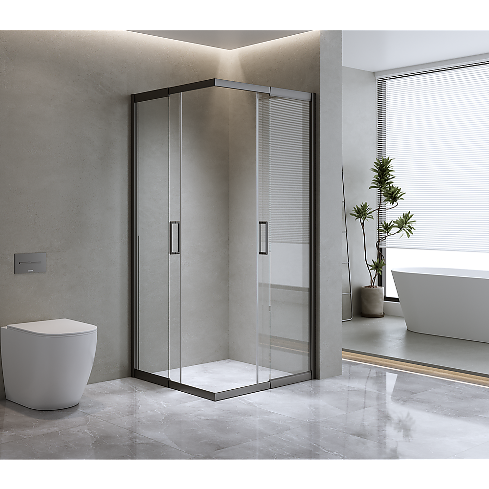 Adjustable 1000x1000mm Double Sliding Door Glass Shower Screen in Black V63-843821
