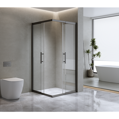 Adjustable 900x1000mm Double Sliding Door Glass Shower Screen in Black V63-844081