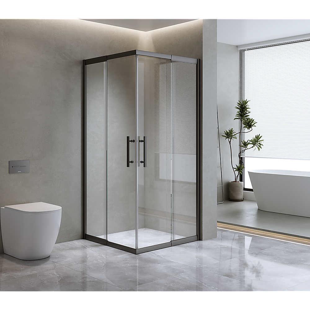 Adjustable 1000x1200mm Double Sliding Door Glass Shower Screen in Black V63-844151