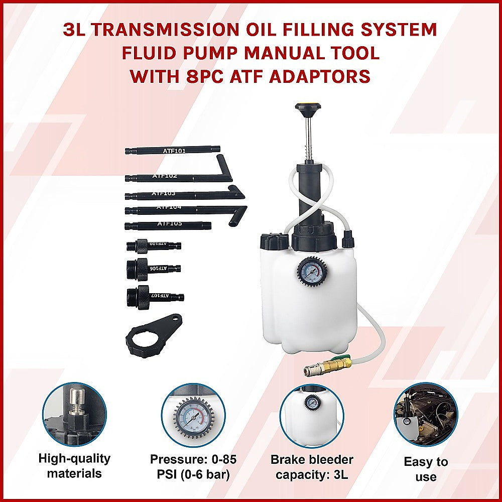 3L Transmission Oil Filling System Fluid Pump Manual Tool With 8pc ATF Adaptors V63-844271