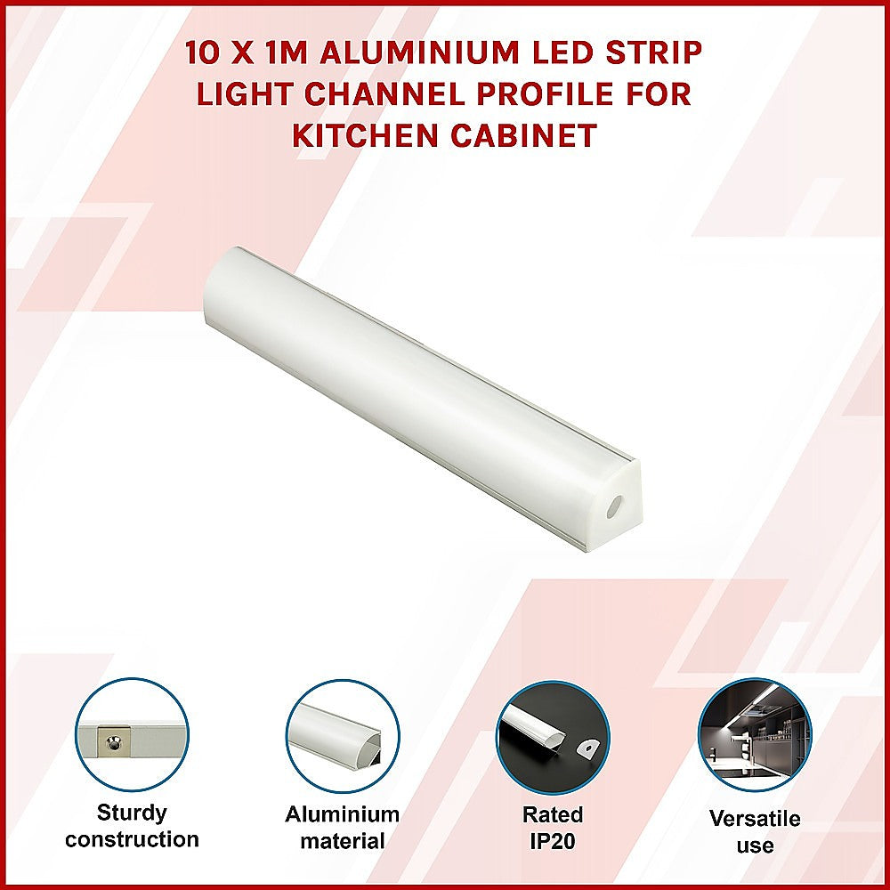 10 x 1M V-Style Aluminium LED Strip Light Channels for Cabinet Lighting V63-844301