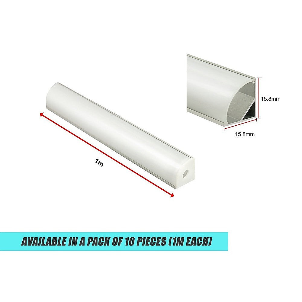 10 x 1M V-Style Aluminium LED Strip Light Channels for Cabinet Lighting V63-844301